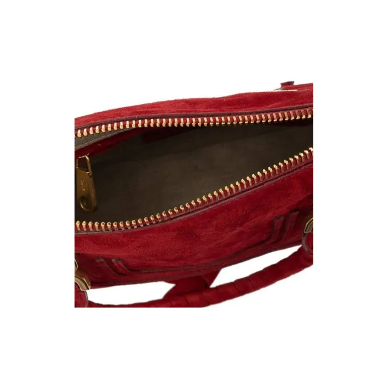 Chloe Marcie Suede Shoulder Bag Crossbody Bag Handbag Women's Red-3
