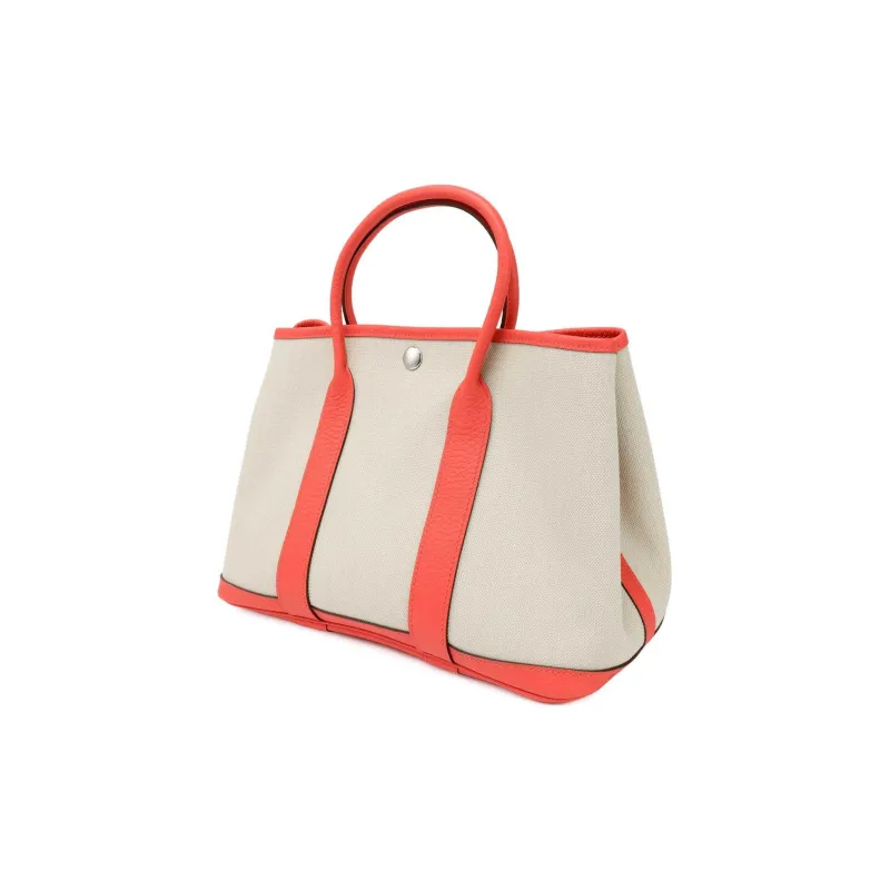 HERMES Garden Party Canvas With Leather Garden Bag Canvas Bag Handbag Women's Orange & Ecru-2