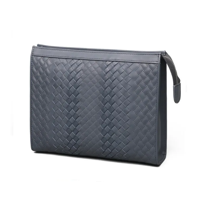 CMLZIUA Top Grain Cow Leather Clutch Regular Unisex Blue-0