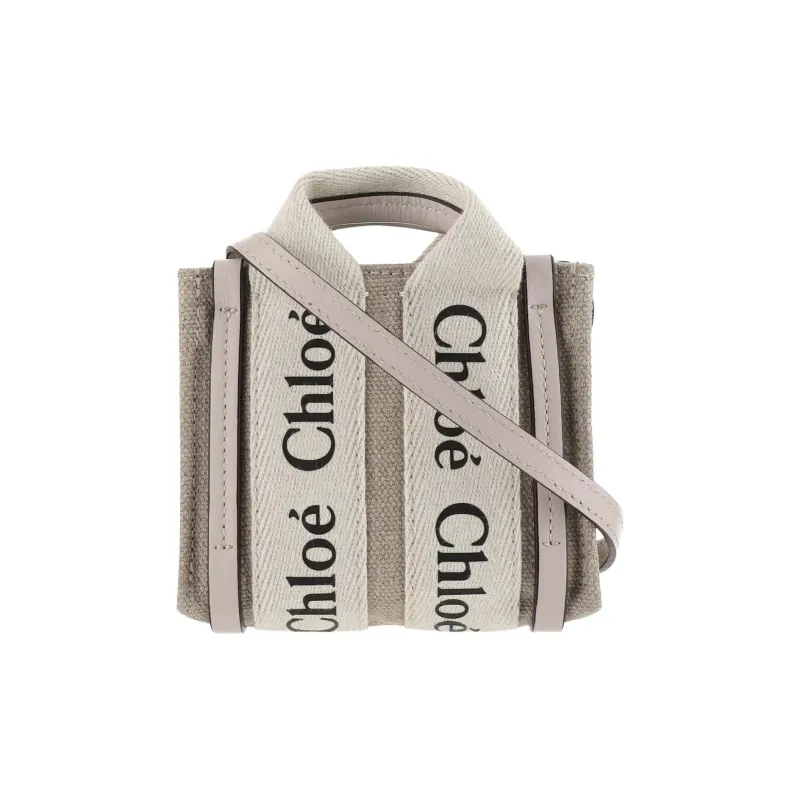 Chloe Canvas With Leather Canvas Bag Tote Bag Shopping Bag Shoulder Bag Crossbody Bag Handbag Nano Women's Beige & Pink-0