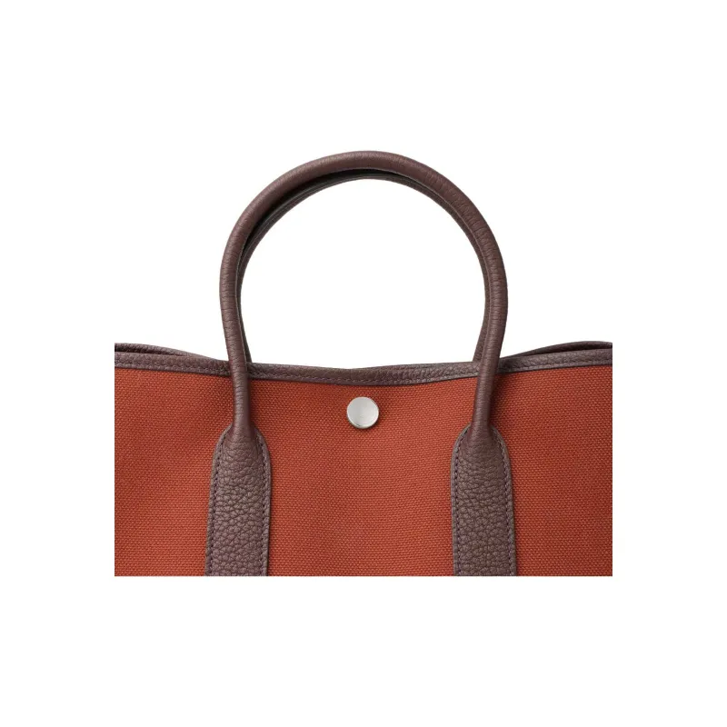 HERMES Garden Party Canvas With Negonda Calfskin Garden Bag Canvas Bag Handbag Regular Women's Burgundy-7