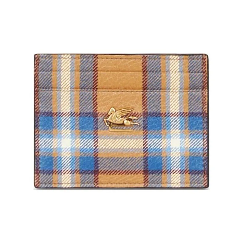 ETRO Pegaso Calfskin Card Holder Women's Camel Brown Multicolor Mix-0