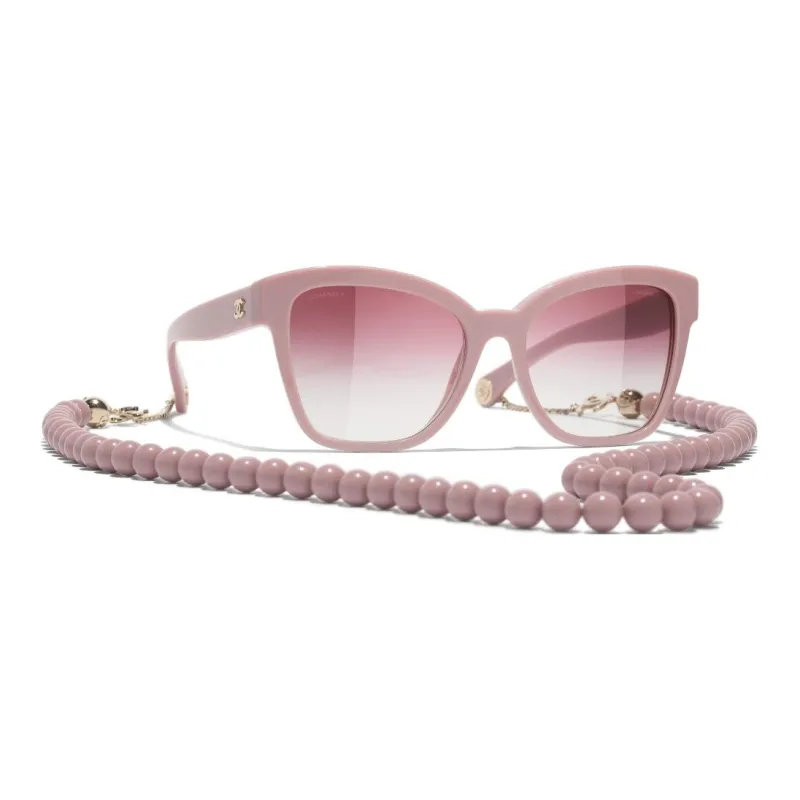CHANEL Acetate Irregular Shape Sunglasses Women's Pink-1