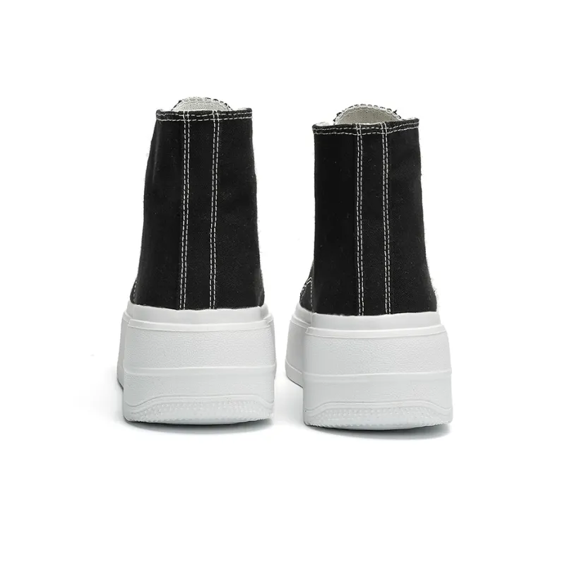 Nrillo Anti Slip And Wear Resistant Height Increasing Mid Top Canvas Shoes Unisex Black White-4