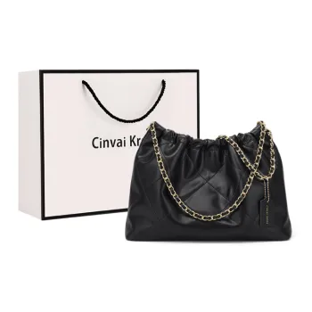 CinvaiKrose Synthetic Leather Underarm Tote Shoulder Bag Trash Bag Hobo Bag Medium Size Women's Black/Ecru