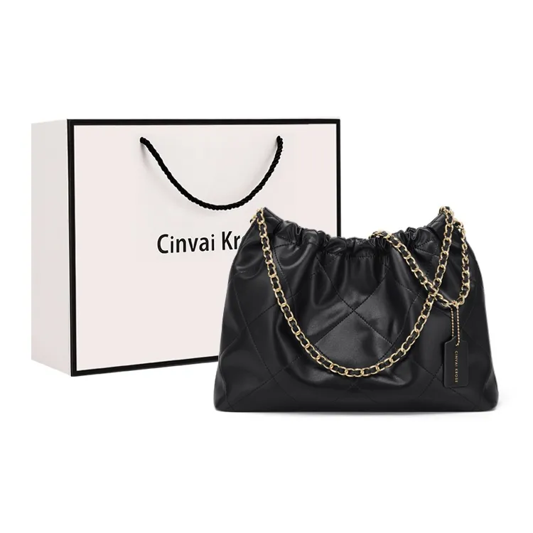 CinvaiKrose Synthetic Leather Underarm Tote Shoulder Bag Trash Bag Hobo Bag Medium Size Women's Black/Ecru-0