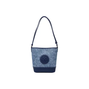 HONGU Cow Leather Bucket Bags Shoulder Bag Crossbody Bag Handbag Small Size Women's Denim Blue