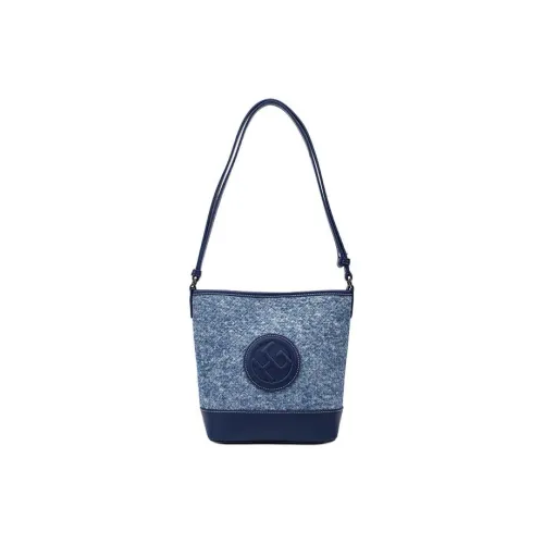 HONGU Cow Leather Bucket Bags Shoulder Bag Crossbody Bag Handbag Small Size Women's Denim Blue