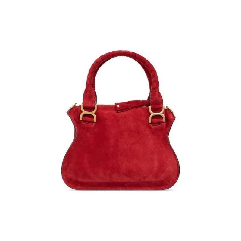 Chloe Marcie Suede Shoulder Bag Crossbody Bag Handbag Women's Red-2