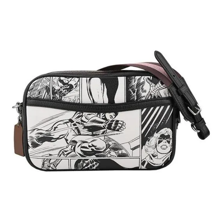 COACH Marvel Collaboration Jes Leather Camera Bags Crossbody Bags Shoulder Bags Women's Black White-7