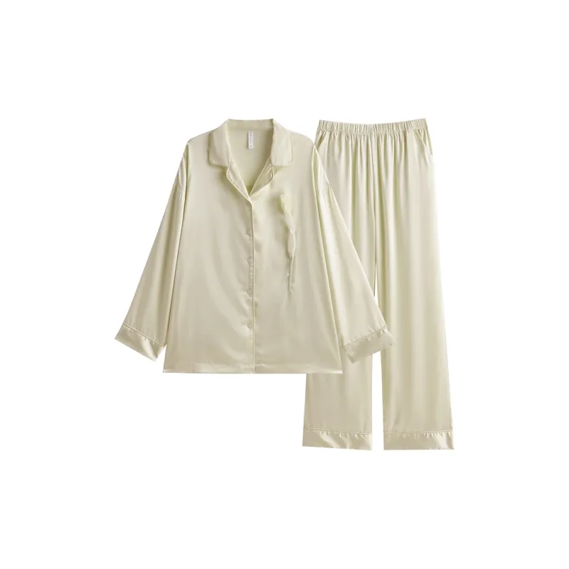 Same Language Pajama Set Women's Lunar Yellow Creamy White-0