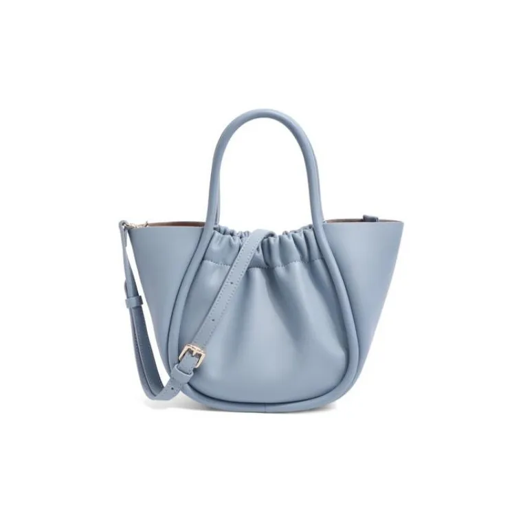 BELLE Cow Leather Tote Bag Shopping Bag Handbag Medium Size Women's Blue-0