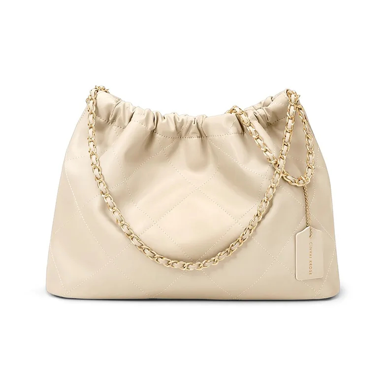 CinvaiKrose Synthetic Leather Underarm Tote Shoulder Bag Trash Bag Hobo Bag Medium Size Women's Black/Ecru-6