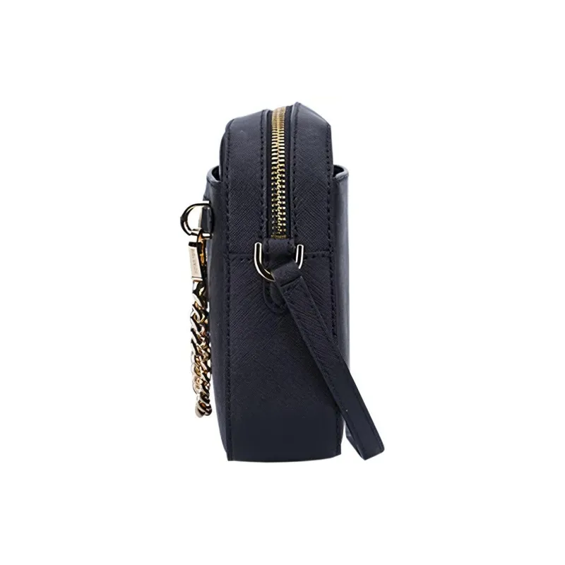 Michael Kors Jet Set Large Zip Chain Crossbody Bag Shoulder Black Leather Gold-4