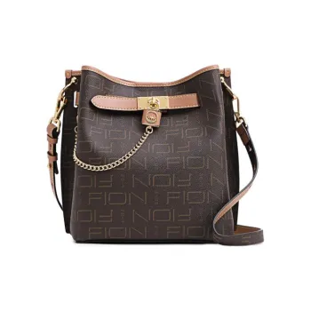 FION PVC Bucket Bag Handbag Shoulder Bag Crossbody Bag Large Size Women's Coffee & Camel