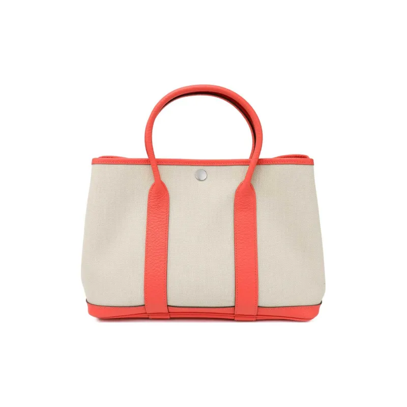 HERMES Garden Party Canvas With Leather Garden Bag Canvas Bag Handbag Women's Orange & Ecru-1