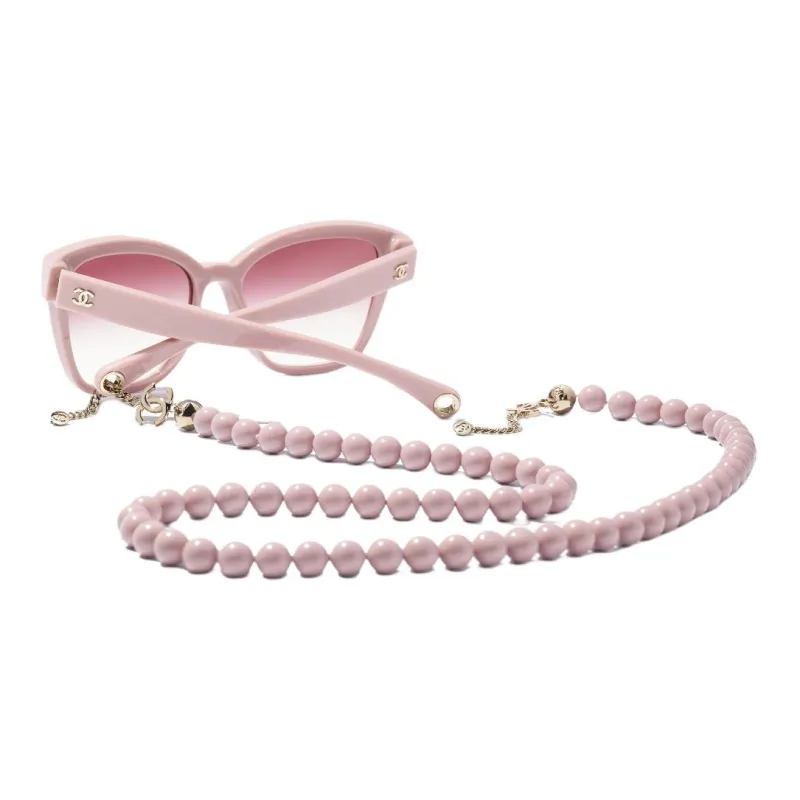 CHANEL Acetate Irregular Shape Sunglasses Women's Pink-2