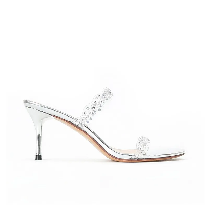 CHRISTINE SHEII Siu Siu Slide Slippers 6cm Women's Silver-1