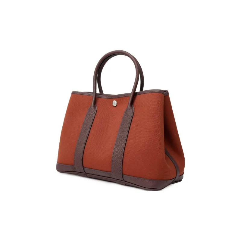 HERMES Garden Party Canvas With Negonda Calfskin Garden Bag Canvas Bag Handbag Regular Women's Burgundy-2