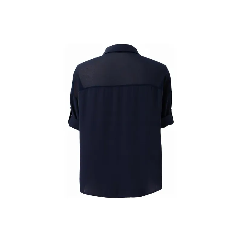 SOON FLOWER Summer Chiffon Shirt Women's Navy Blue-1