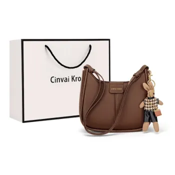 Simvay Clos Cow Leather With Synthetic Leather Bucket Bags Shoulder Bags Medium Size Women's Ecru/Coffee