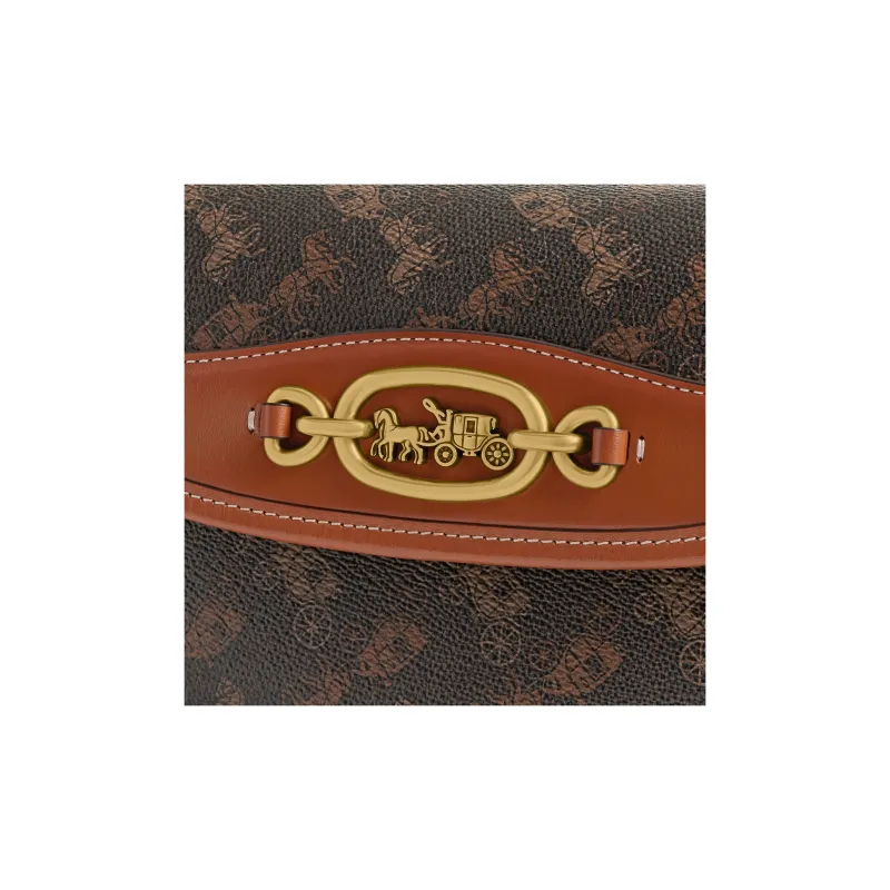 COACH Harley Canvas With Leather Saddle Bag Handbag Shoulder Bag Crossbody Bag Medium Size Women's Coffee & Brown-3