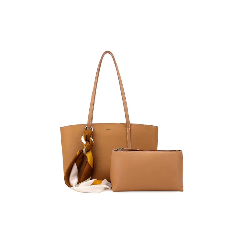 HONGU Cow Leather Patchwork Synthetic Leather Tote Bag Women's Shoulder Bag Regular Women's Green Brown Ecru-6