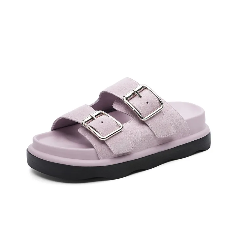 Dickies Rubber Sole Leather Patchwork Slide Slippers Women's Light Pink-1