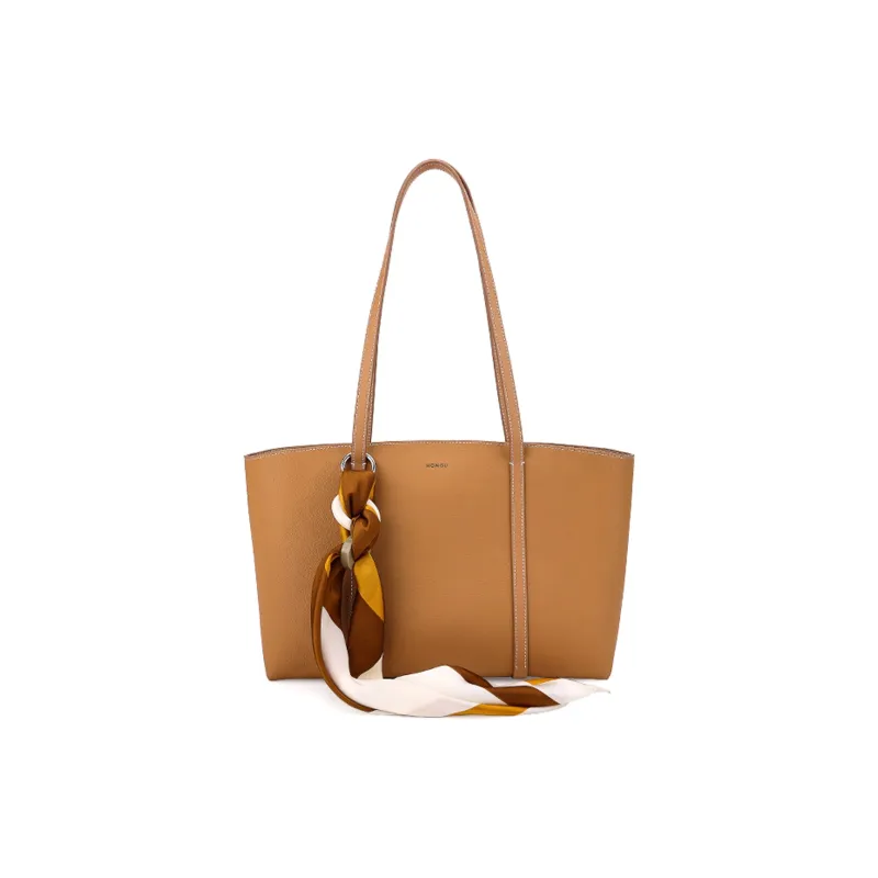 HONGU Cow Leather Patchwork Synthetic Leather Tote Bag Women's Shoulder Bag Regular Women's Green Brown Ecru-4