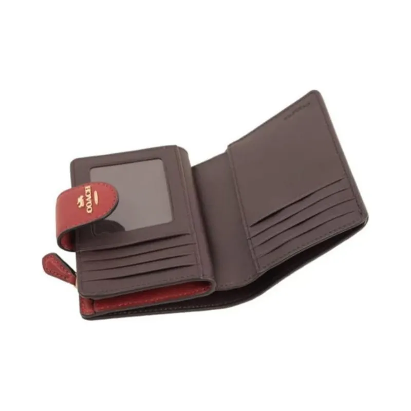 COACH Corner Zip Leather Coin Purse Wallet Medium Size Women's Red-3