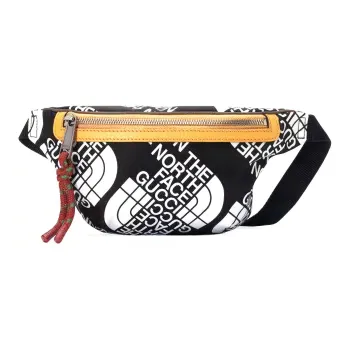GUCCI The North Face Collaboration Nylon Fabric With Leather Sling Bag Fanny Pack Unisex Black & Yellow