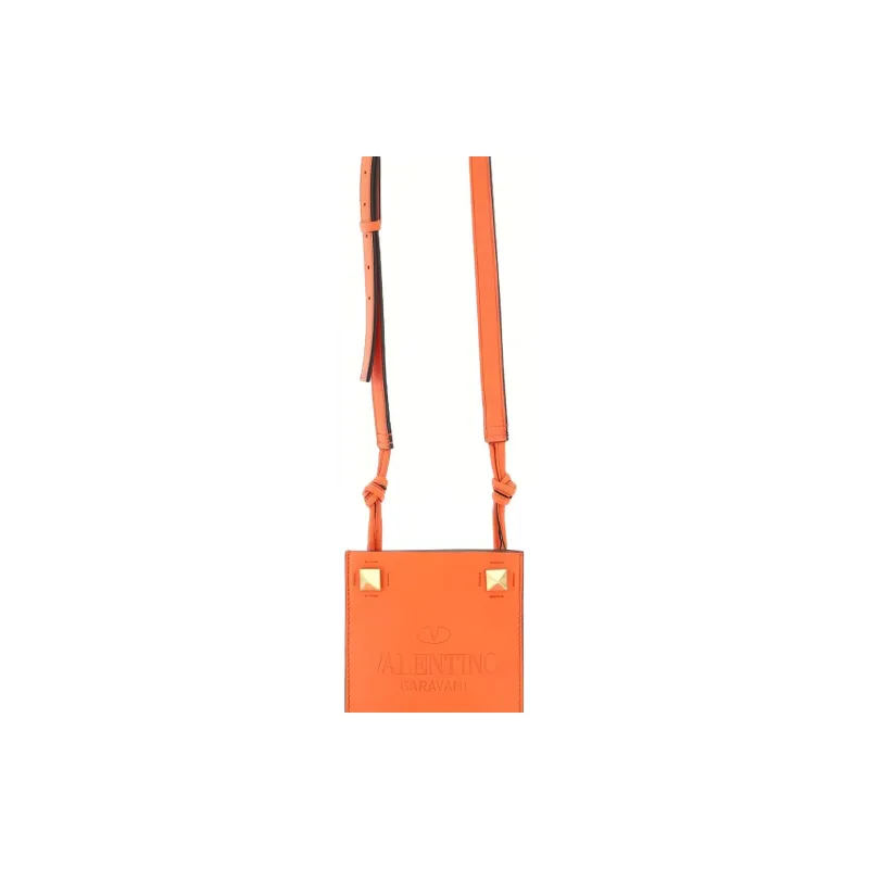 Valentino Leather Shoulder Bag Crossbody Bag Unisex Orange-5