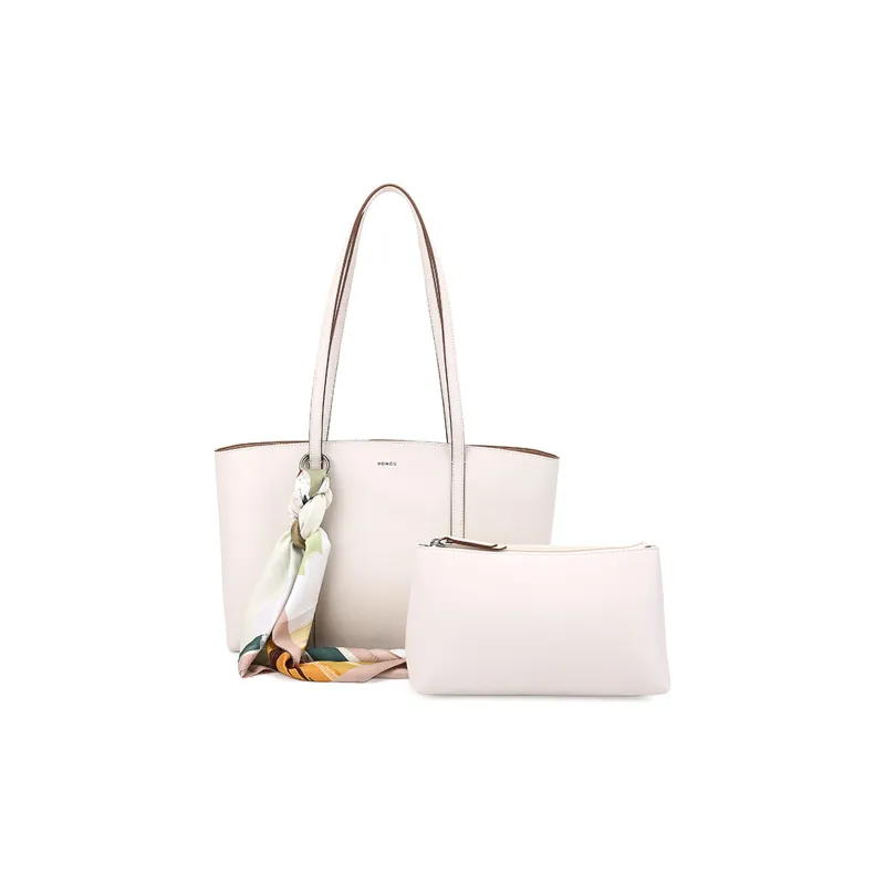 HONGU Cow Leather Patchwork Synthetic Leather Tote Bag Women's Shoulder Bag Regular Women's Green Brown Ecru-10