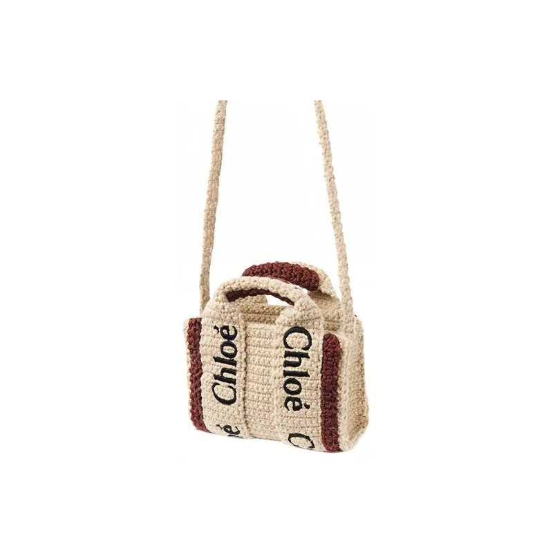 Chloe Woody Fabric Tote Bag, Shopping Bag, Shoulder Bag, Crossbody Bag Extra Mini Women's Beige & Brown-2