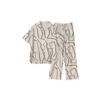Same Language Pajama Set Women's Light Red Gray Thick Line Hook Painting