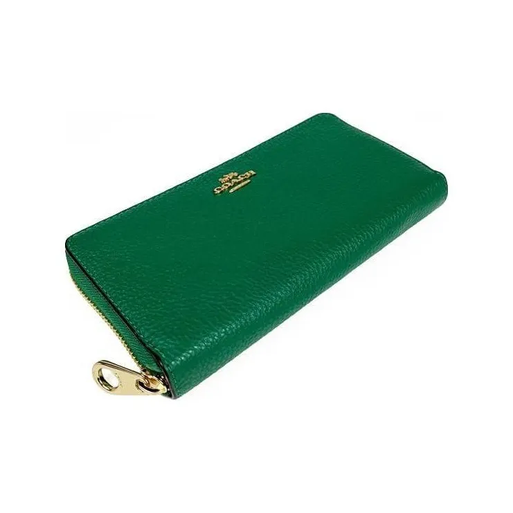 COACH Pebbled Leather Clutch Wallet Trumpets Women's Green-4