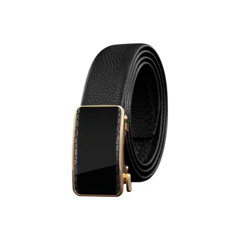 LUCKY LION Mirror Finish Youth Business Automatic Buckle Leather Belts Men's Width 3.5CM
