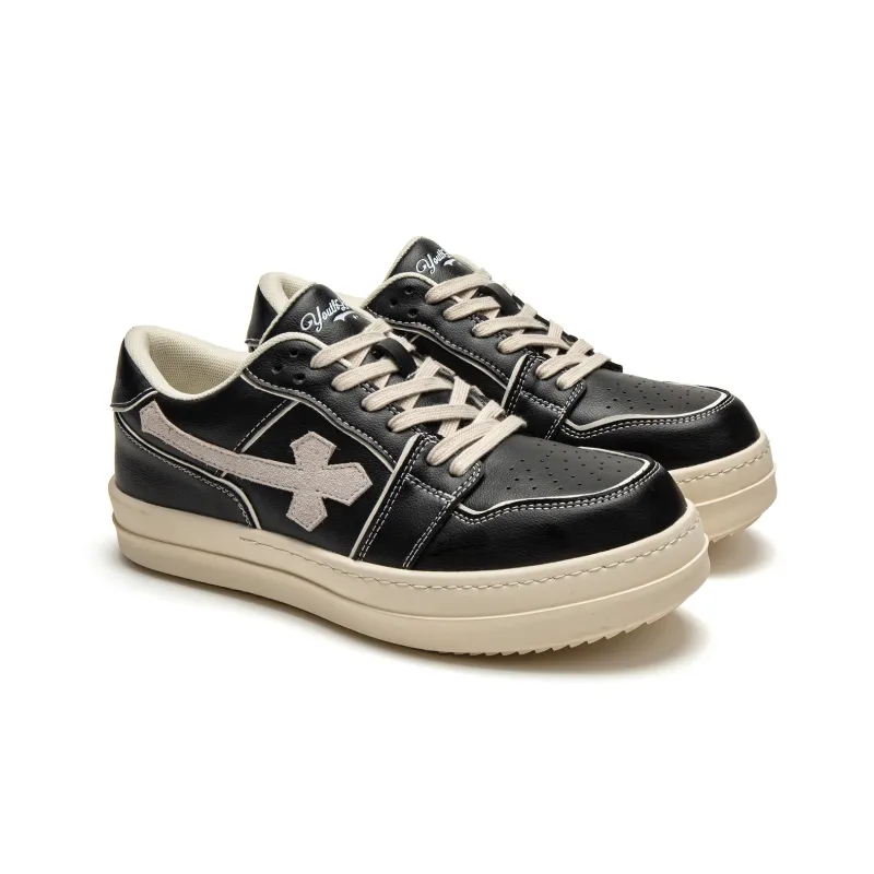 Youthloser Anti Slip And Wear Resistant Height Increasing Low Top Skateboard Shoes Men's Black-1
