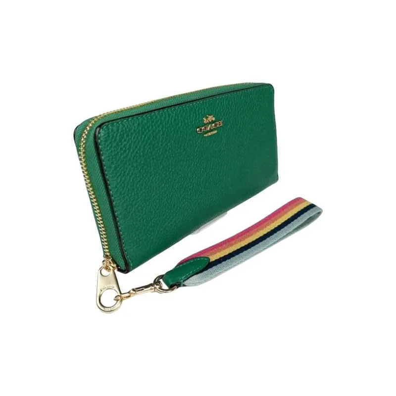 COACH Pebbled Leather Clutch Wallet Trumpets Women's Green-5