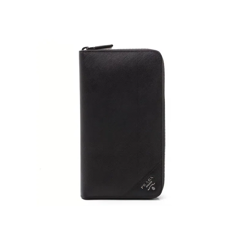 PRADA Cow Leather Money Clip Clutch Wallet Large Size Men's Black-0