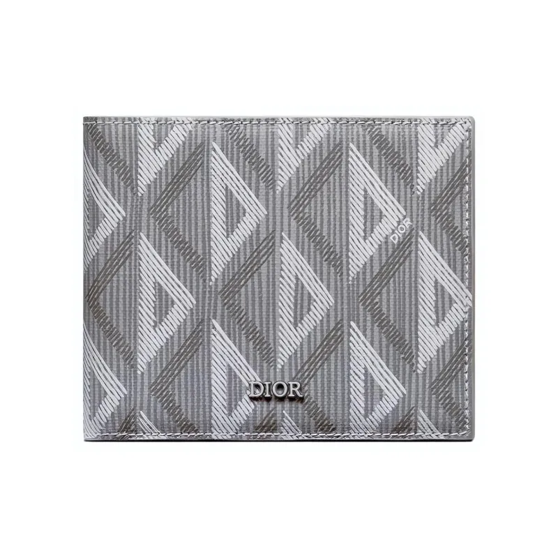 DIOR Smooth Cow Leather With Canvas Card Holder, Wallet Men's Gray-0
