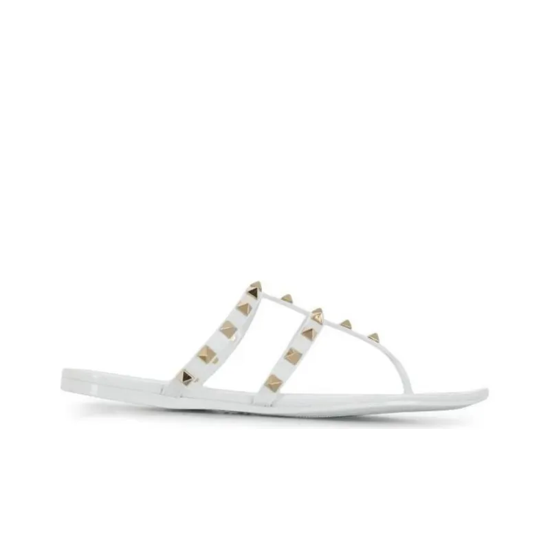 Valentino ROCKSTUD Flip Flops Women's White-1