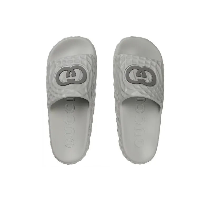 GUCCI Slide Sandal 'Interlocking G Grey Water Ripples'-4