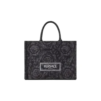 VERSACE Barocco Polyamide With Cotton Tote Bag, Shopping Bag, Handbag Regular Women's Black & Print