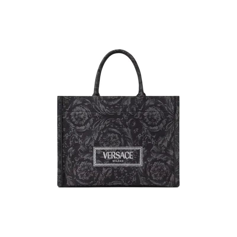 VERSACE Barocco Polyamide With Cotton Tote Bag, Shopping Bag, Handbag Regular Women's Black & Print-0