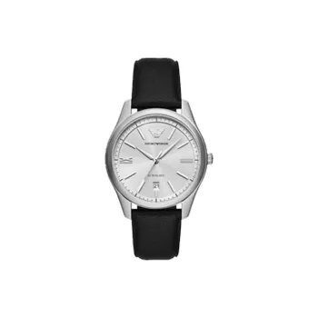 EMPORIO ARMANI Automatic Three Hand Date Black Leather Watch