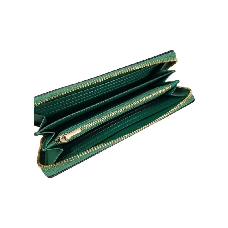 COACH Pebbled Leather Clutch Wallet Trumpets Women's Green-2