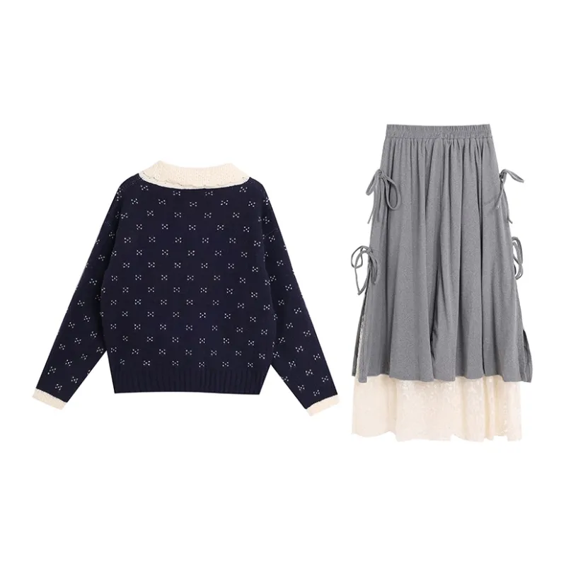 ZVJH Skirt Set Women's Navy Blue-1