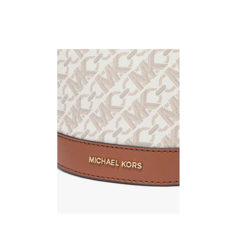 MICHAEL KORS Coated Canvas Bucket Bag, Handbag, Shoulder Bag, Crossbody Bag Trumpets Women's White & Acorn Brown-4