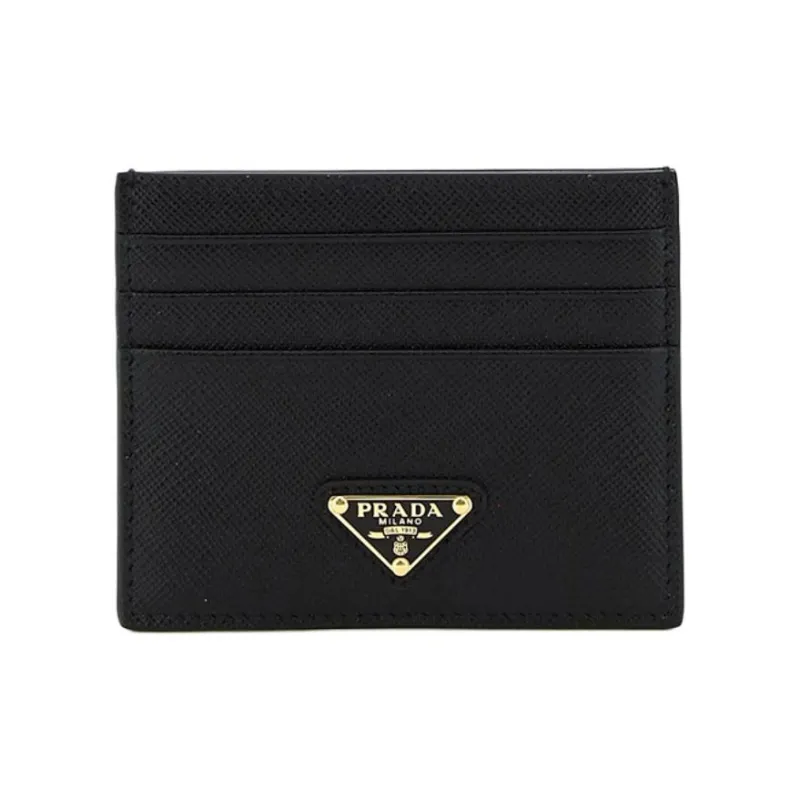 PRADA Saffiano Leather Card Holder Small Size Women's Black-0